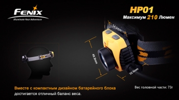 Фото 8: Налобный фонарь Fenix HP01 (XP-G R5, 210 лм, 2хАА) цвет корпуса жёлтый