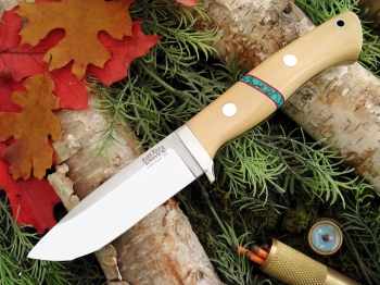 Нож Bark River Drop Point Hunter Antique Ivory Micarta Turquoise Spacers